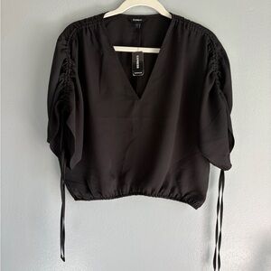 Express‎ Black Ruched Sleeve Blouse